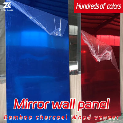 Hotel Light Luxury PET Decorative Bamboo Charcoal Wood Veneer Mirror Wall Panel