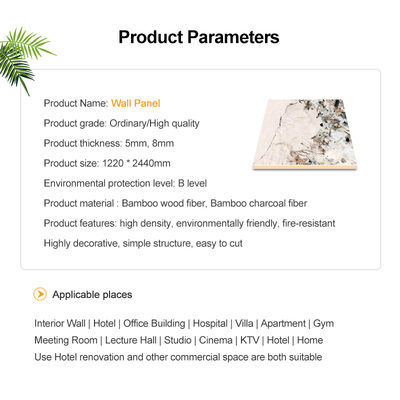 Hotel Decoration Panels 5mm/8mm Bamboo Charcoal Fiber Interior Decoration PVC Wood Veneer Indoor Wall Panel Hall Living Room