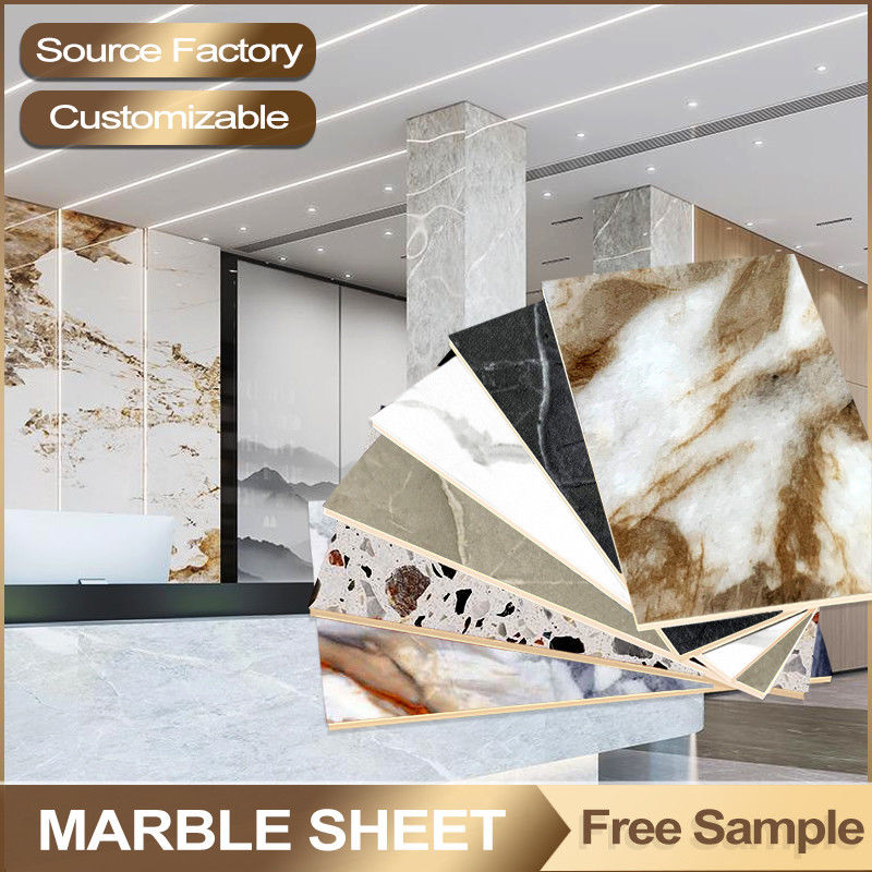 Bamboo Charcoal Wood Veneer Board 1220x2800mm High Glossy PVC Marble Sheet