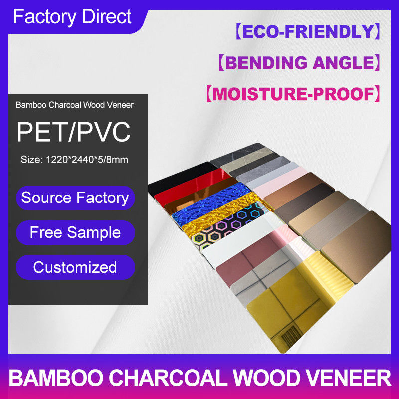 Bamboo Charcoal Wood Veneer 1220*2440*5/8mm Flame Retardant Bamboo Charcoal Wood Eco-Friendly Easy Installing Decorative Wall Panels For Home And Hotel