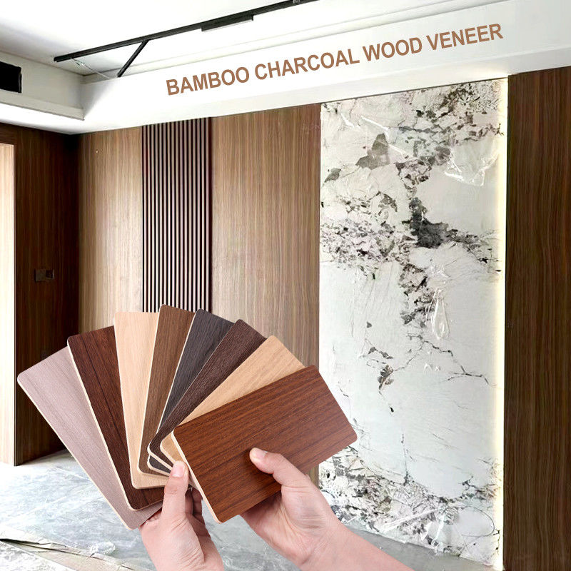 Bamboo Charcoal Wood Veneer 1220*2440*5/8mm Flame Retardant Bamboo Charcoal Wood Eco-Friendly Marble Sheet Bamboo Wood Wall Panel Interior Decorative Panels For TV Background Wall