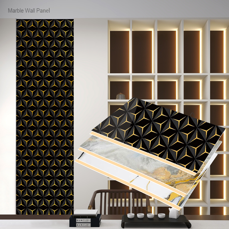 Popular Design PET High-Gloss Marble Wall Panels With Bamboo Charcoal Wood Veneer For Commercial Spaces